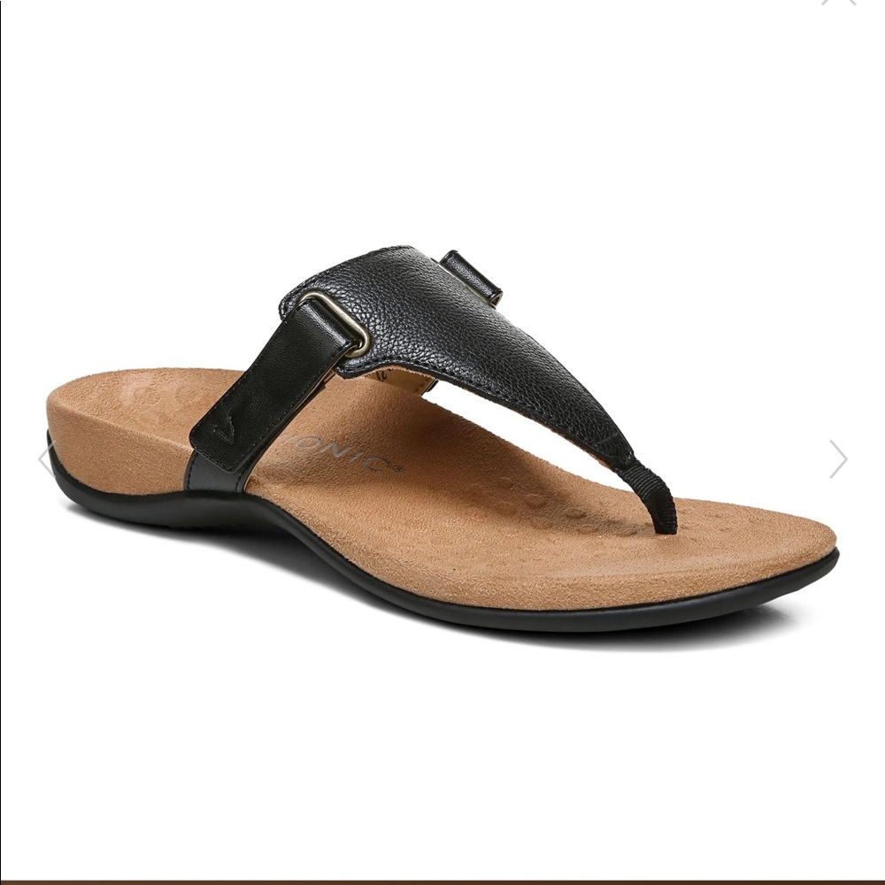 VIONIC NEW IN BOX T-Strap black leather sandle